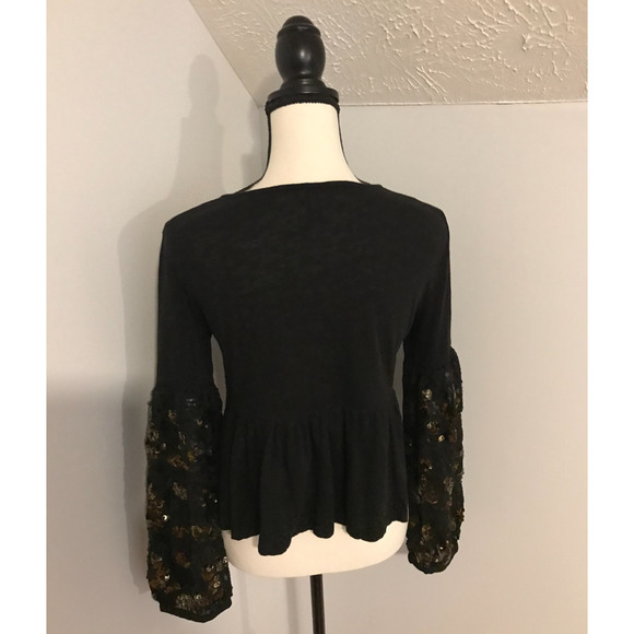 Anthropologie Neale Black Sequined Peplum Top - Size Extra Small - Picture 5 of 13